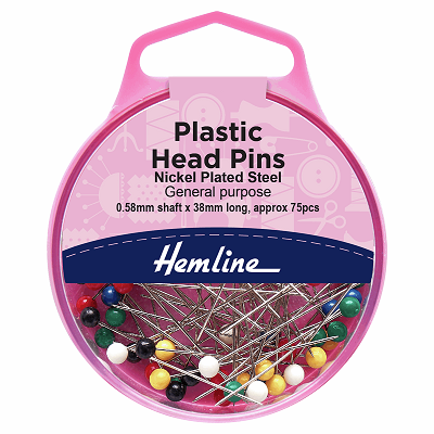 H678 Plastic Coloured Head Pins: Nickel Plated Steel: 0.58 x 38mm: 75pcs 